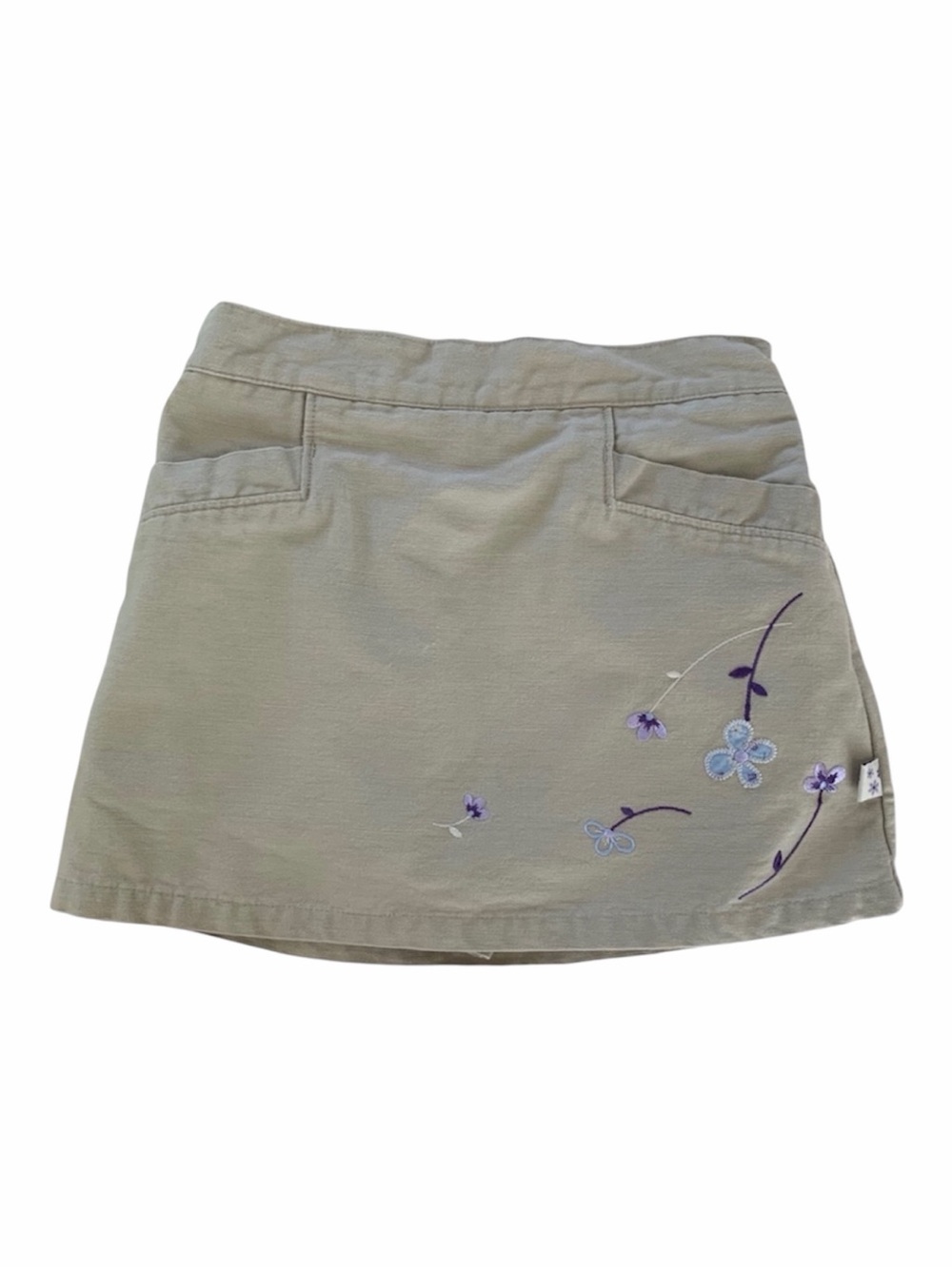 Vintage Healthtex Twill Skort Girls Size 3T Khaki Tan Purple Floral Embroidery